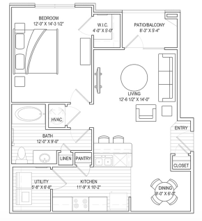 1 bed, 1 bath, 768 sqft unit